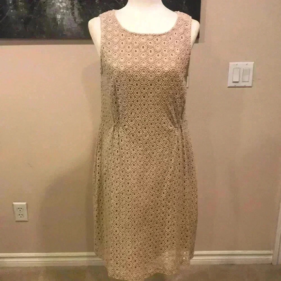 Garnet Hill Beige Eyelet Sheath Dress-Size 10 - Picture 1 of 11